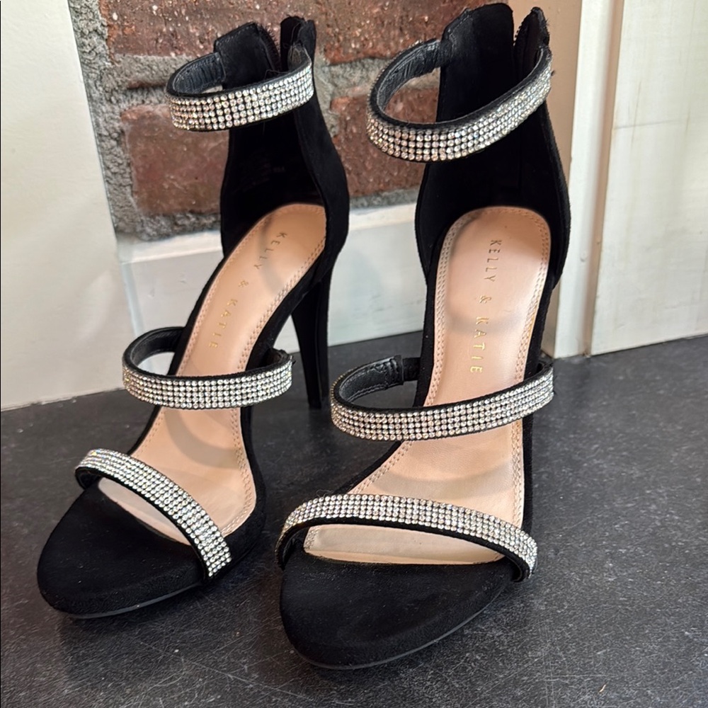 Kelly & Katie Black Heels with Rhinestone Straps